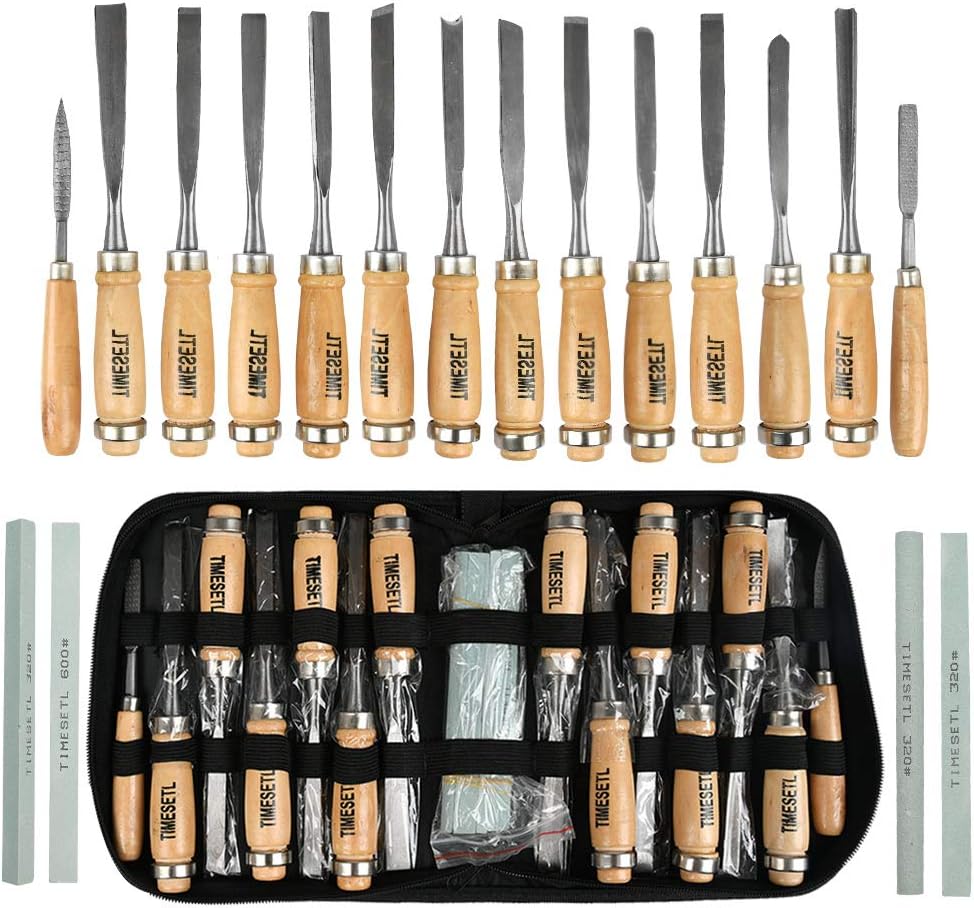 TIMESETL 14Stück Hohlbeitel Stechbeitel Meissel Set, Stechbeitelsatz Holzschnitzerei Hand Meissel We