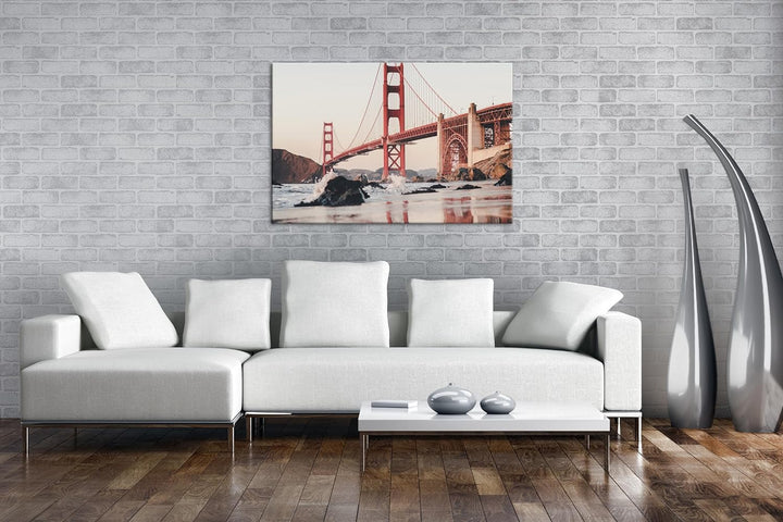 deyoli rote Golden Gate Brücke Format: 80x60 cm als Leinwandbild, Motiv fertig gerahmt auf Echtholzr