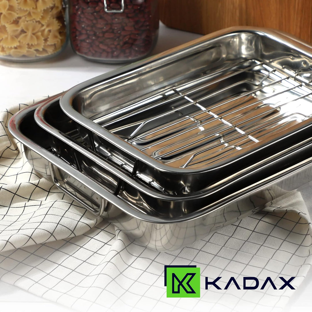 KADAX Bratenform mir Rost, Bratpfanne aus Edelstahl, Viereckpfanne mit Einsatz, Bräter in 4 verschie
