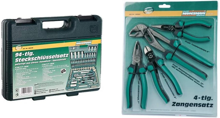 Brüder Mannesmann M98410 Steckschlüsselsatz, 94-tlg & M10997 Zangensatz, 4-tlg Bundle mit Zangensatz