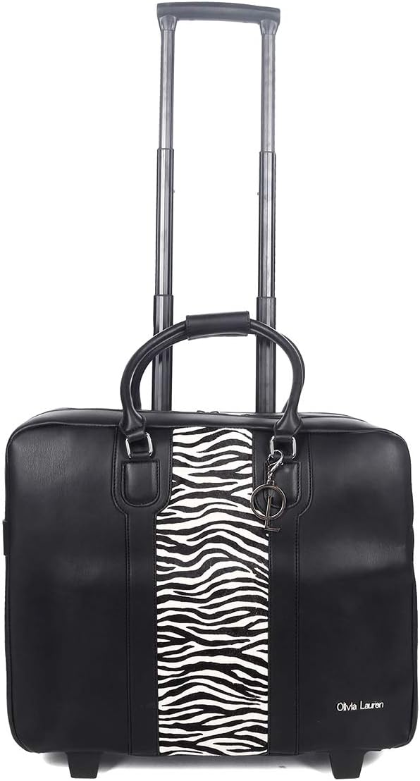 Bowatex Luxus Damen Laptop Aktentasche Schulter Gurt 2 Rollen Trolley Schwarz