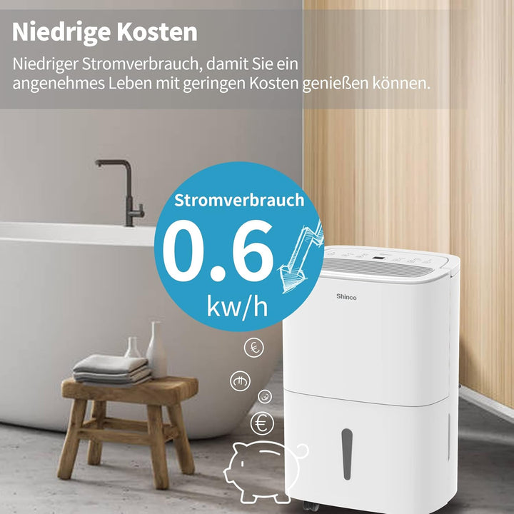 SHINCO Elektrische Luftentfeuchter, 30L/24h, Wifi, Energieeinsparung, Automatischer Neustart, Wäsche