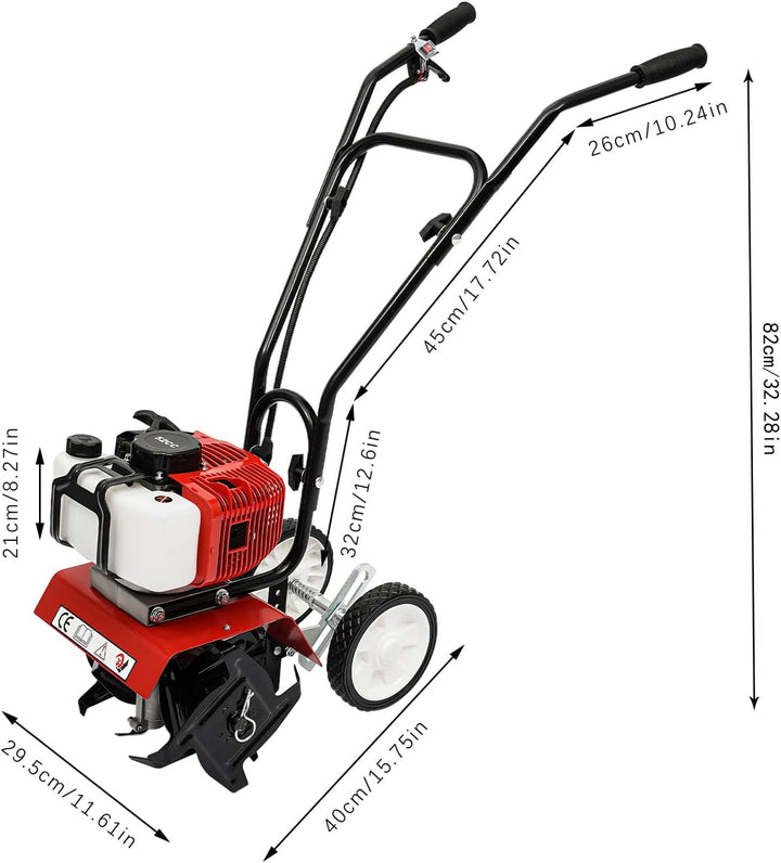 52CC Benzin Gartenhacke 2-Takt Motorhacke Bodenhacke 25-30cm Arbeitsbreite 8-10cm Arbeitstiefe