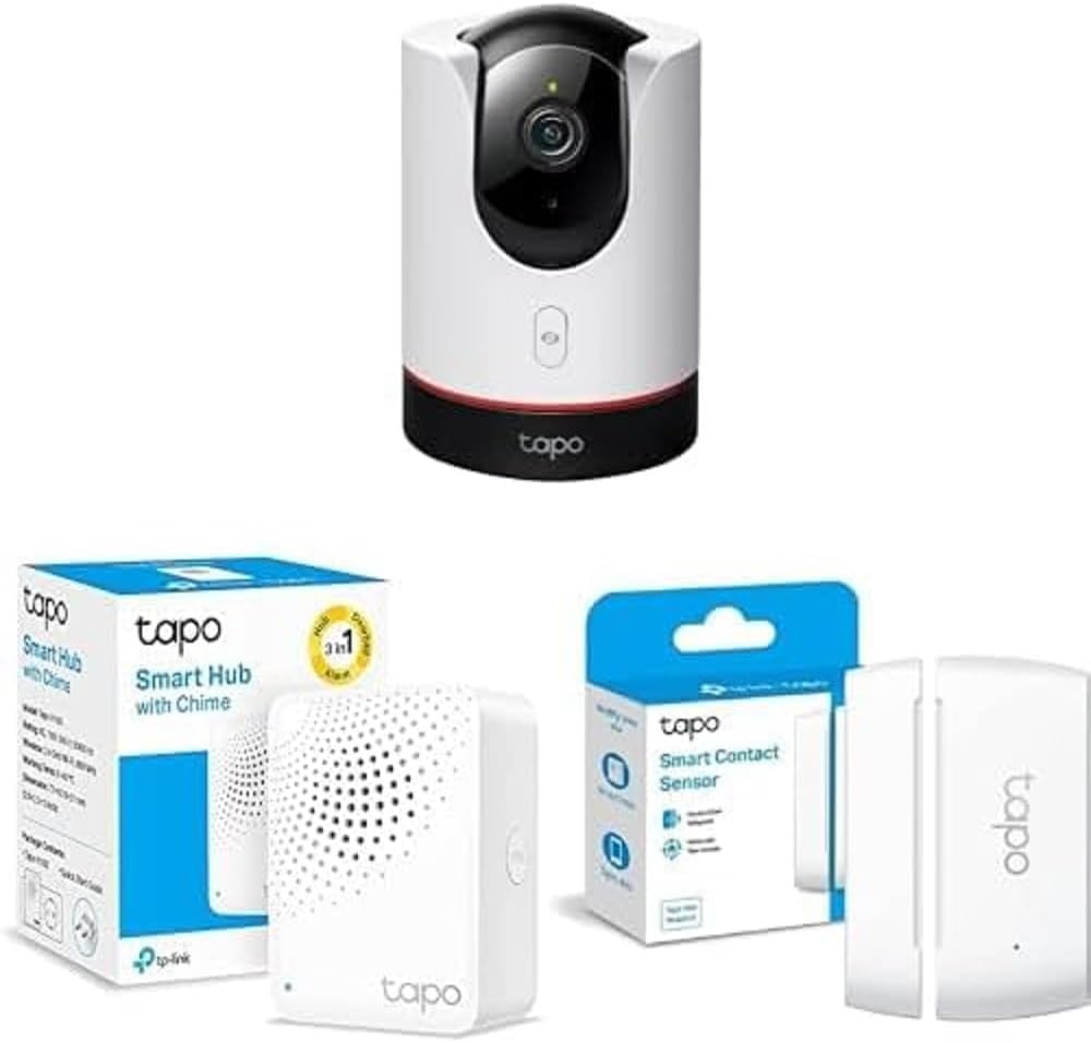 TP-Link Tapo 360° Indoor Überwachungskamera+Kontaktsensor(Tapo C225+Tapo H100+Tapo T110). Kamera dre