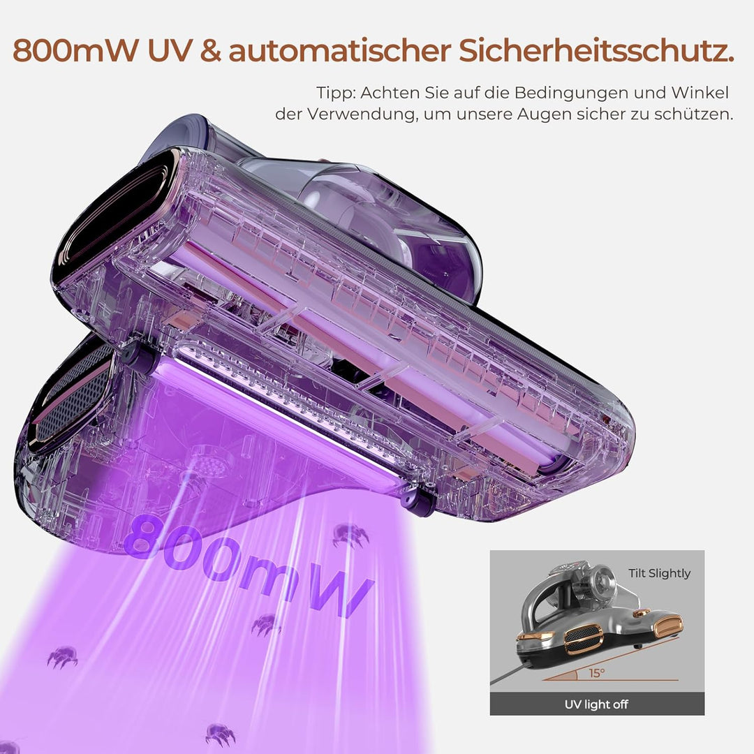 JIGOO T600 Milbensauger für matratzen mit UV-Licht & Vibration, 700W 15kpa Antimilben-Staubsauger en