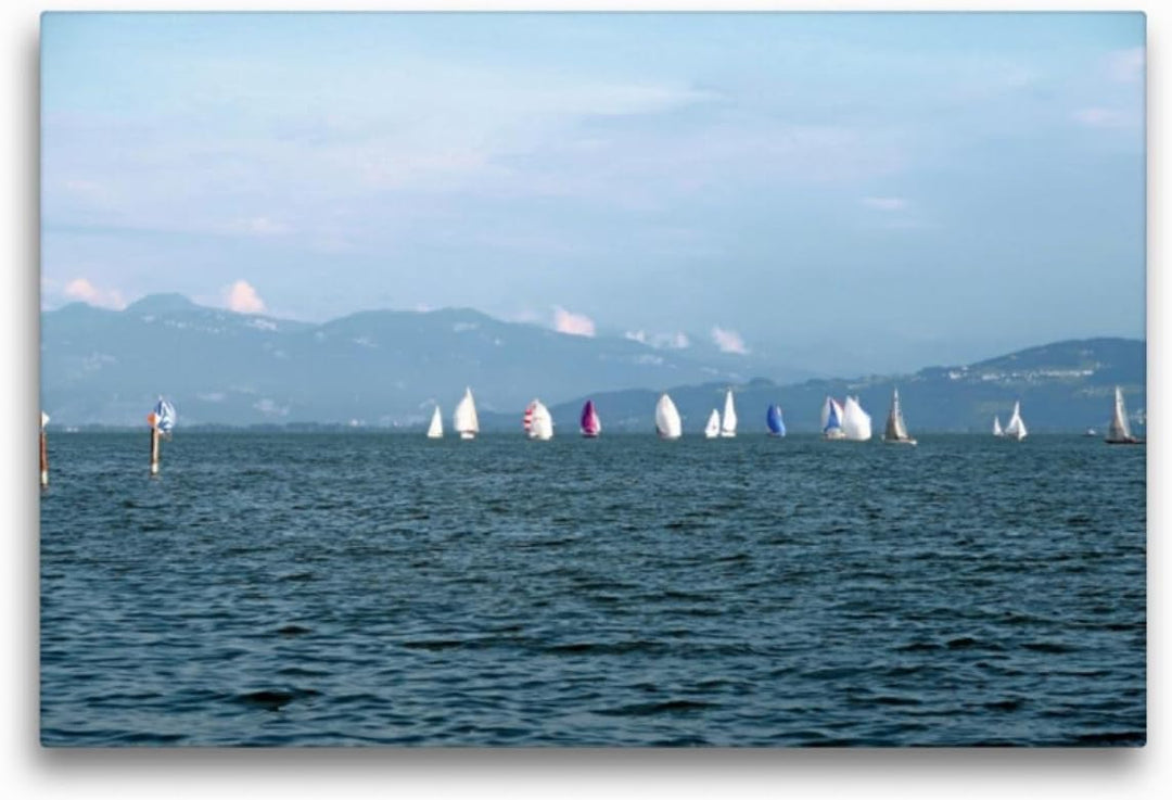 Premium Textil-Leinwand 75 x 50 cm Quer-Format Obersee Pokal Regatta | Wandbild, HD-Bild auf Keilrah