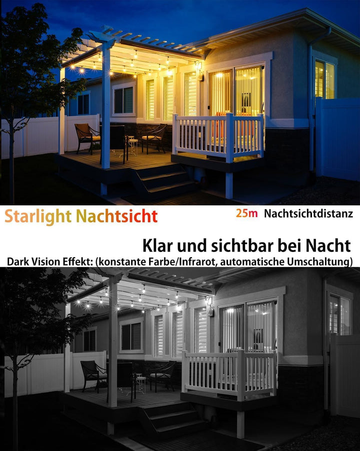 Vimtag 4MP Kamera Überwachungs Aussen, IP66 Wasserdicht, Überwachungskamera Aussen/Innen mit Farbige