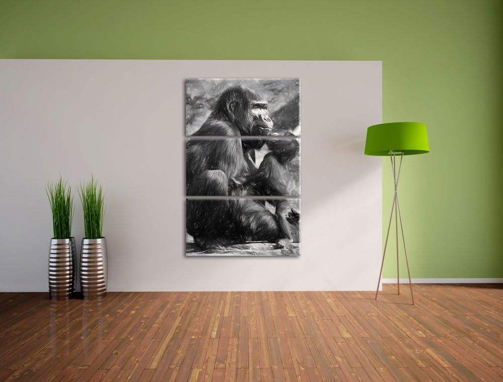 Gorilla-Baby küsst seine Mutter NewArt 3-Teiler Leinwandbild 120x80 Bild auf Leinwand, XXL riesige B