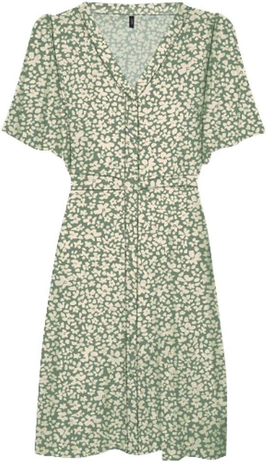 VERO MODA Damen Viskose Mini-Kleid Kurzarmkleid VMAlba XS Hedge Green/Aop:sussie, XS Hedge Green/Aop