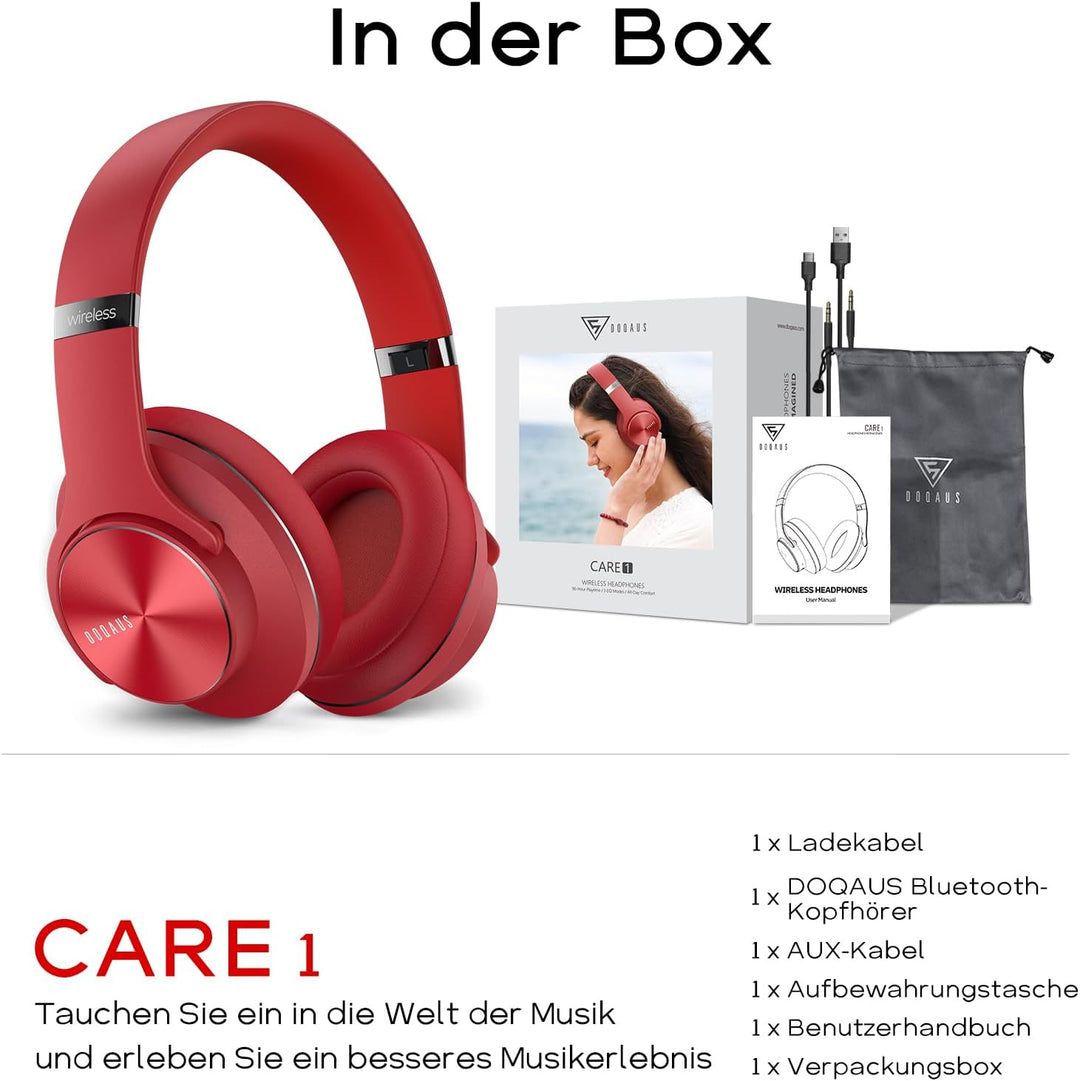 DOQAUS Bluetooth Kopfhörer Over Ear, Bis zu 90 Std Kabellose Kopfhörer mit 3 EQ-Modi, HiFi Stereo Fa