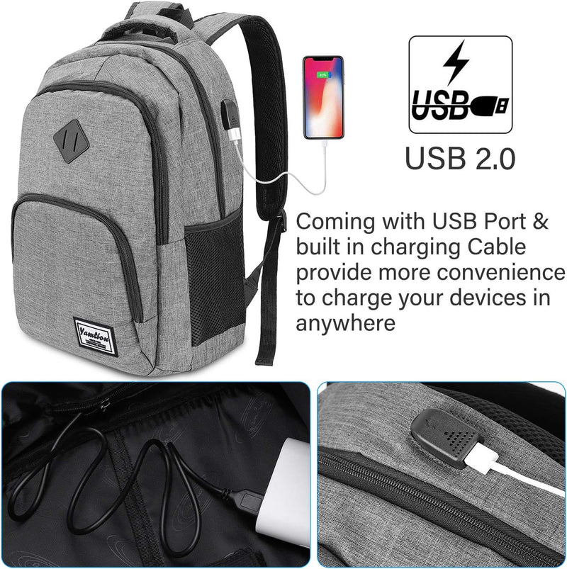 YAMTION Rucksack Laptop Rucksack Studenten Herren Rucksack Daypack mit USB-Ladeanschluss für Schule