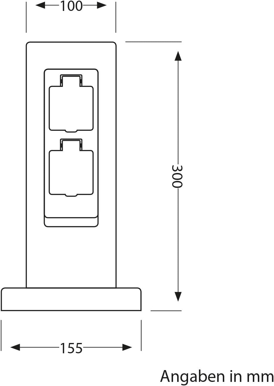 ledscom.de Garten Steckdosensäule POCK, Outdoor, IP44, 2-fach, anthrazit (Stein-Optik), eckig, 30 cm