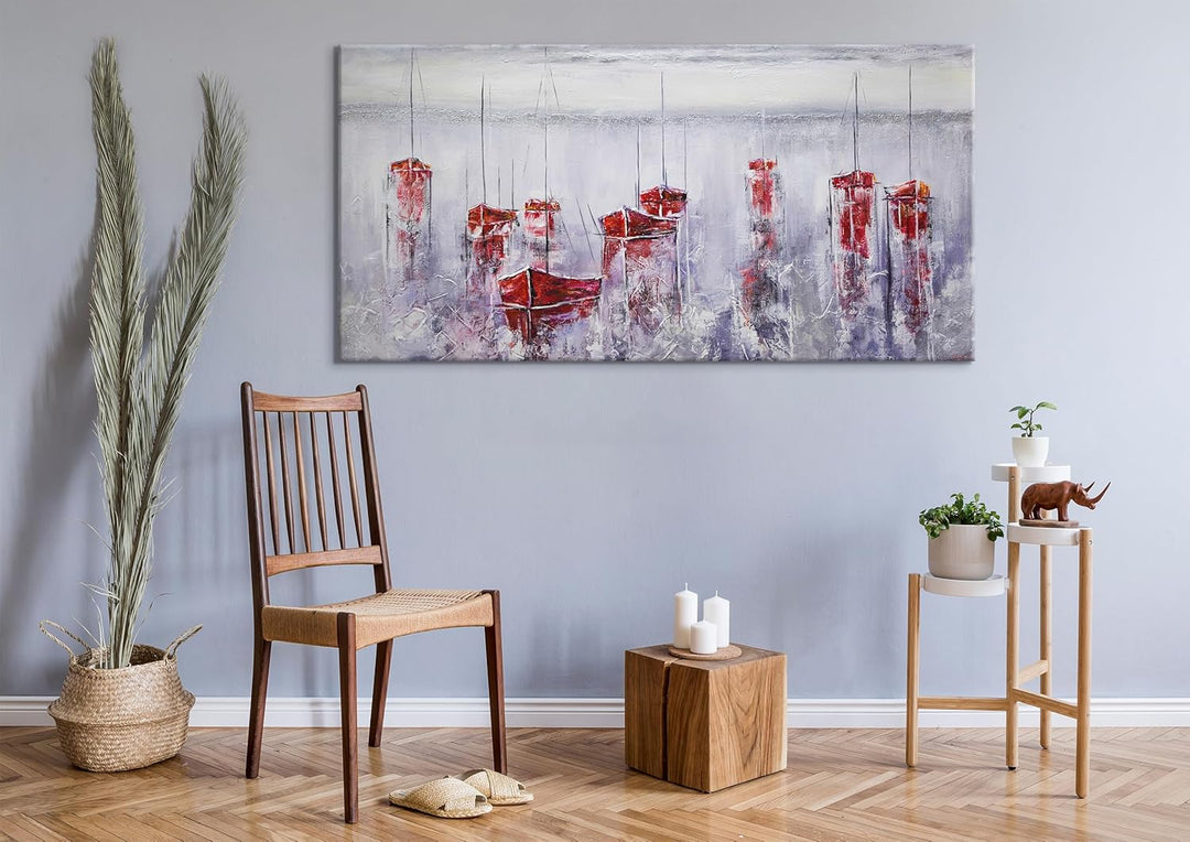 YS-Art Abstrakt Acryl Gemälde auf Leinwand handgemalt Stiller Hafen Wandbilder Wohnzimmer Moderne Se