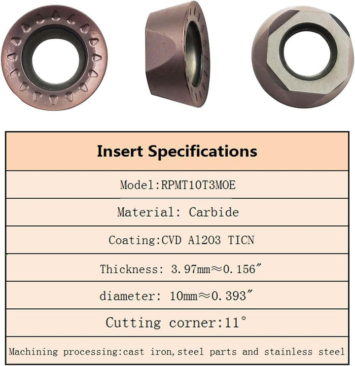 ASZLBYM 11 Stück RPMT10T3 MOE R5 Wendeschneidplatten-Fräseinsätze Klingenfräser mit 5/8"/16 mm SRDPN