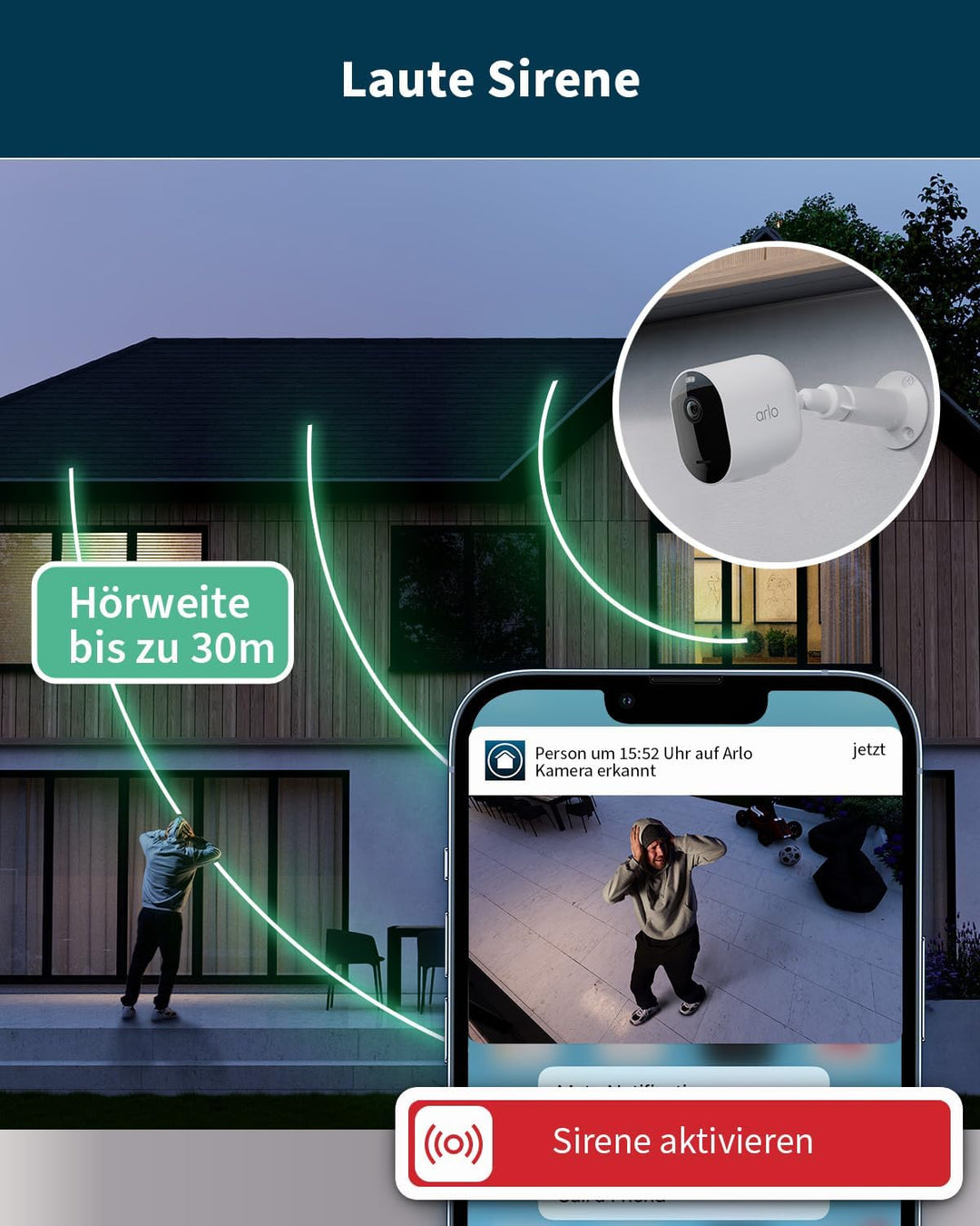 Arlo Pro 5 Überwachungskamera Aussen WLAN, 2K+ HDR Video, Kabellos, Verbesserte Farbnachtsicht, 160°