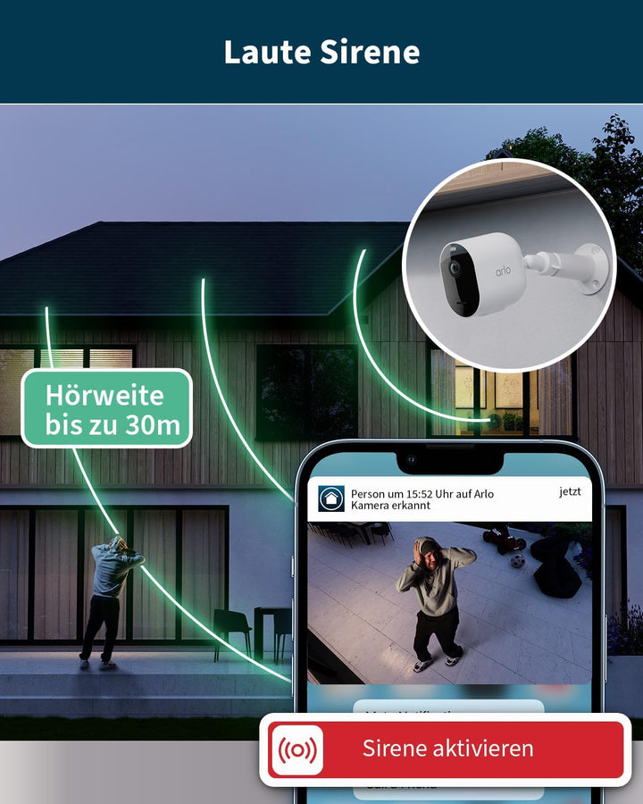 Arlo Pro 5 Überwachungskamera Aussen WLAN, 2K+ HDR Video, Kabellos, Verbesserte Farbnachtsicht, 160°
