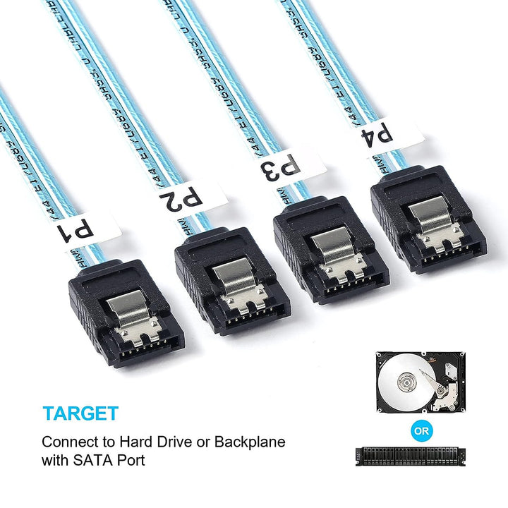 Bolwins P56S Mini SAS SFF-8643 auf 4x SATA 7pin Splitter Kabel – 1m Internes Datenkabel für Festplat