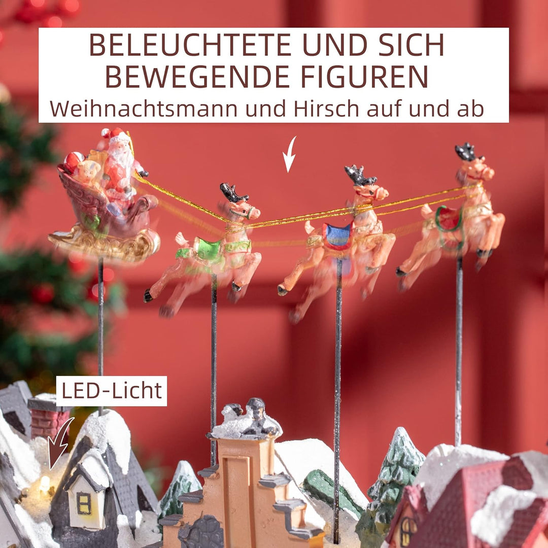 HOMCOM Weihnachtsdorf Weihnachtsdeko mit LED Tischdeko Weihnachtsstadt Winterlandschaft Winterdorf m