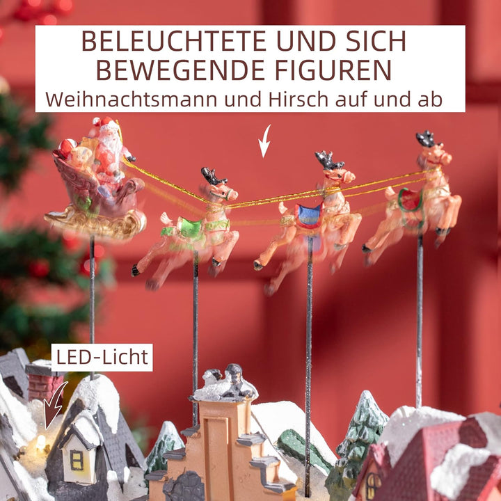 HOMCOM Weihnachtsdorf Weihnachtsdeko mit LED Tischdeko Weihnachtsstadt Winterlandschaft Winterdorf m