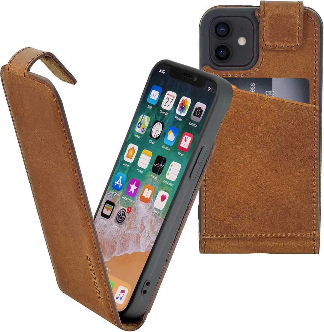 Suncase Original Flip-Style (Ultra-Slim) kompatibel mit iPhone 12 Mini (5.4") Hülle Ledertasche Tasc