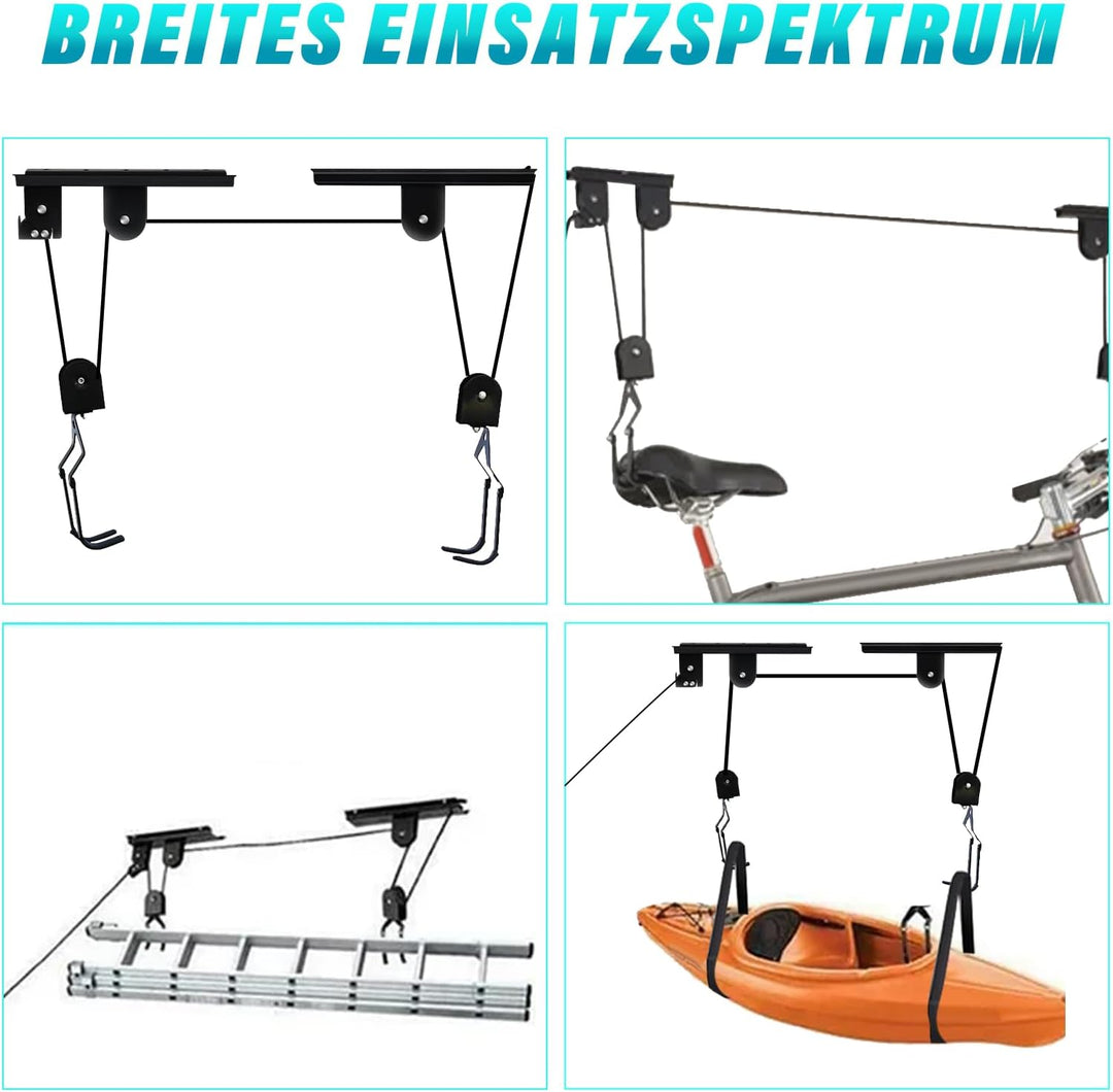 Gemsaya Fahrradlift bis 60 kg, Stahl Fahrrad Deckenlift, Deckenmontage Fahrradhalterung mit Haken un