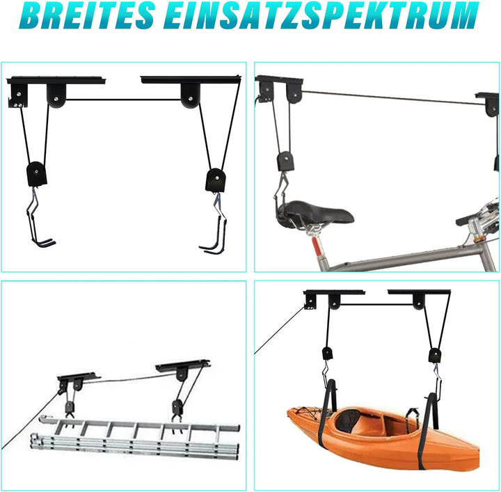 Gemsaya Fahrradlift bis 60 kg, Stahl Fahrrad Deckenlift, Deckenmontage Fahrradhalterung mit Haken un