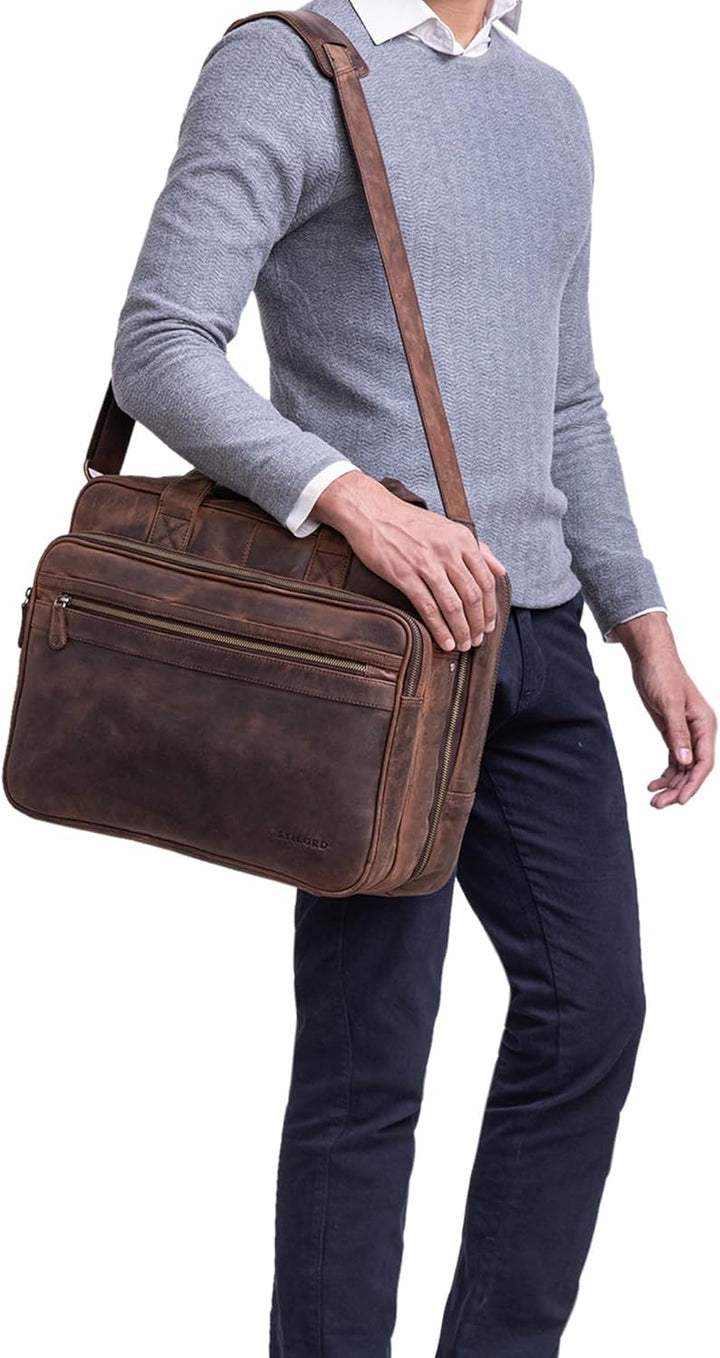 STILORD 'Leopold' XL Echtleder Aktentasche - der verbesserte Geheimtipp für Lehrerzimmer & Büro - Bu