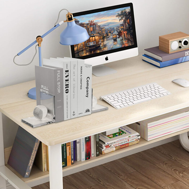 MerryNine innovative, kristallklare Buchstützen mit Kristallkugel, 1 Paar, L-Form, rutschfeste für s