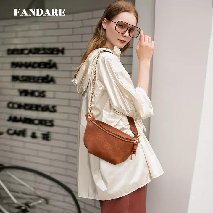FANDARE Elegant Brusttasche Damen Handy Umhängetasche PU Leder Sling Bag Damen zum Umhängen Schulter