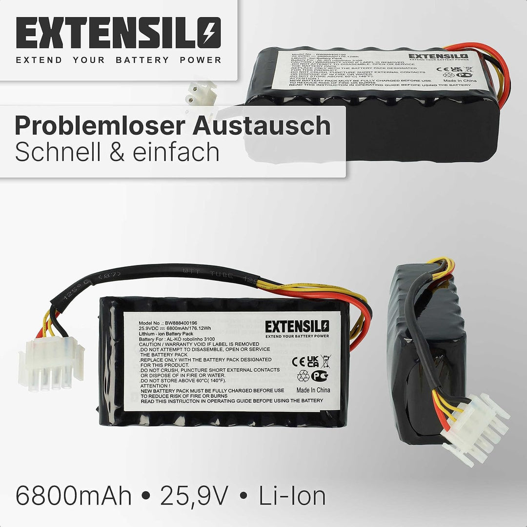 EXTENSILO Akku kompatibel mit Efco Sirius 1200 Rasenroboter Rasenmäher (6800mAh, 25,9V, Li-Ion)