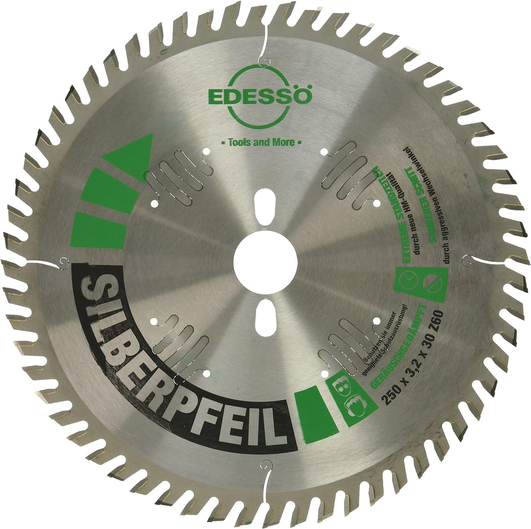 Edessö 46625030 HM-Kreissägeblatt Präzision-Silberpfeil 2 KNL HW 250x3,2/2,2x30 Z=60 W40, silber/grü
