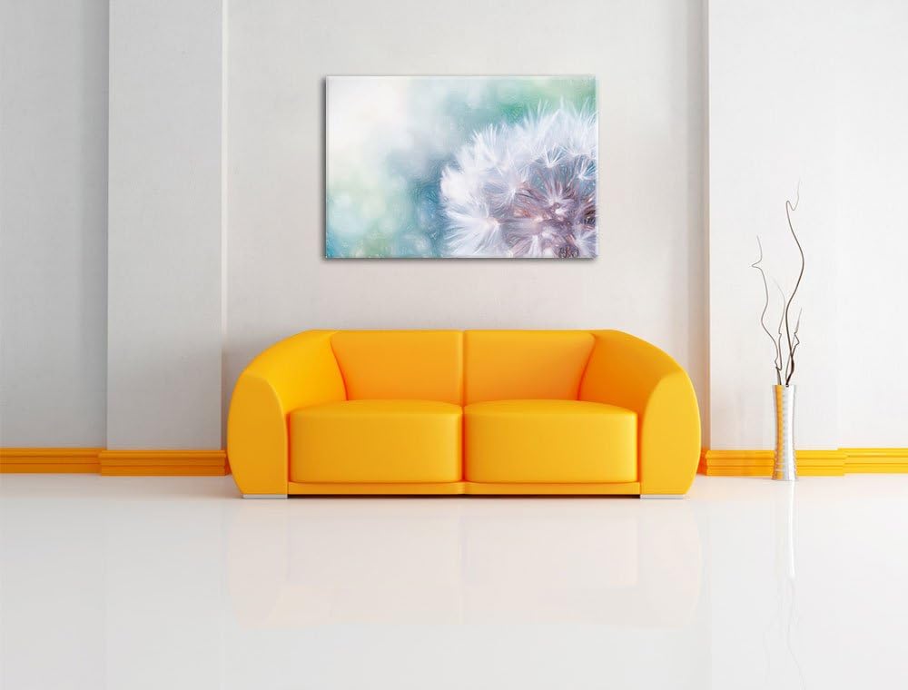 Pixxprint Zauberhafte Pusteblume Bunstift Effekt, Format: 100x70 auf Leinwand, XXL Bilder fertig ger