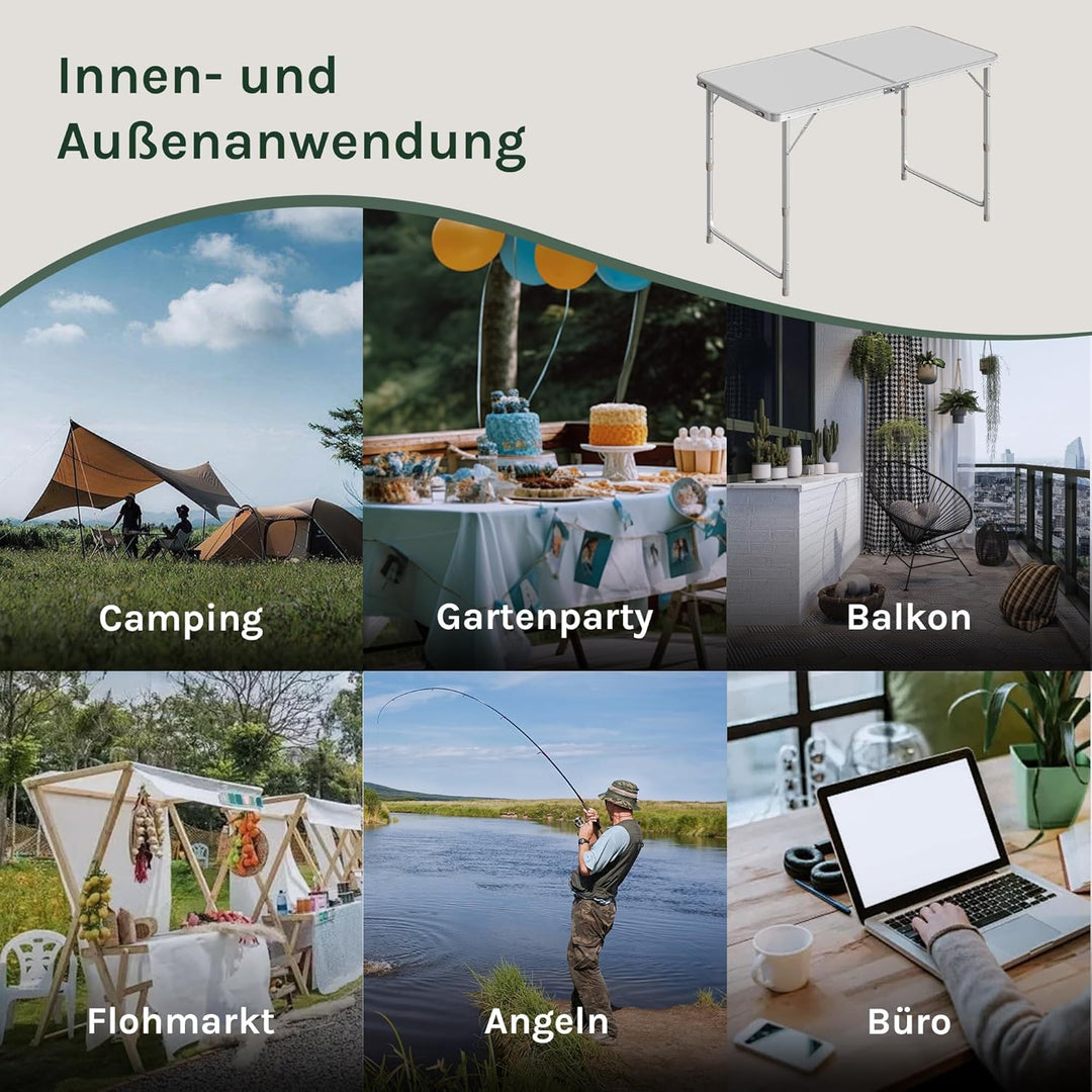 WOLTU Campingtisch Klapptisch Gartentisch Arbeitstisch Balkontisch höhenverstellbar Aluminium MDF Si