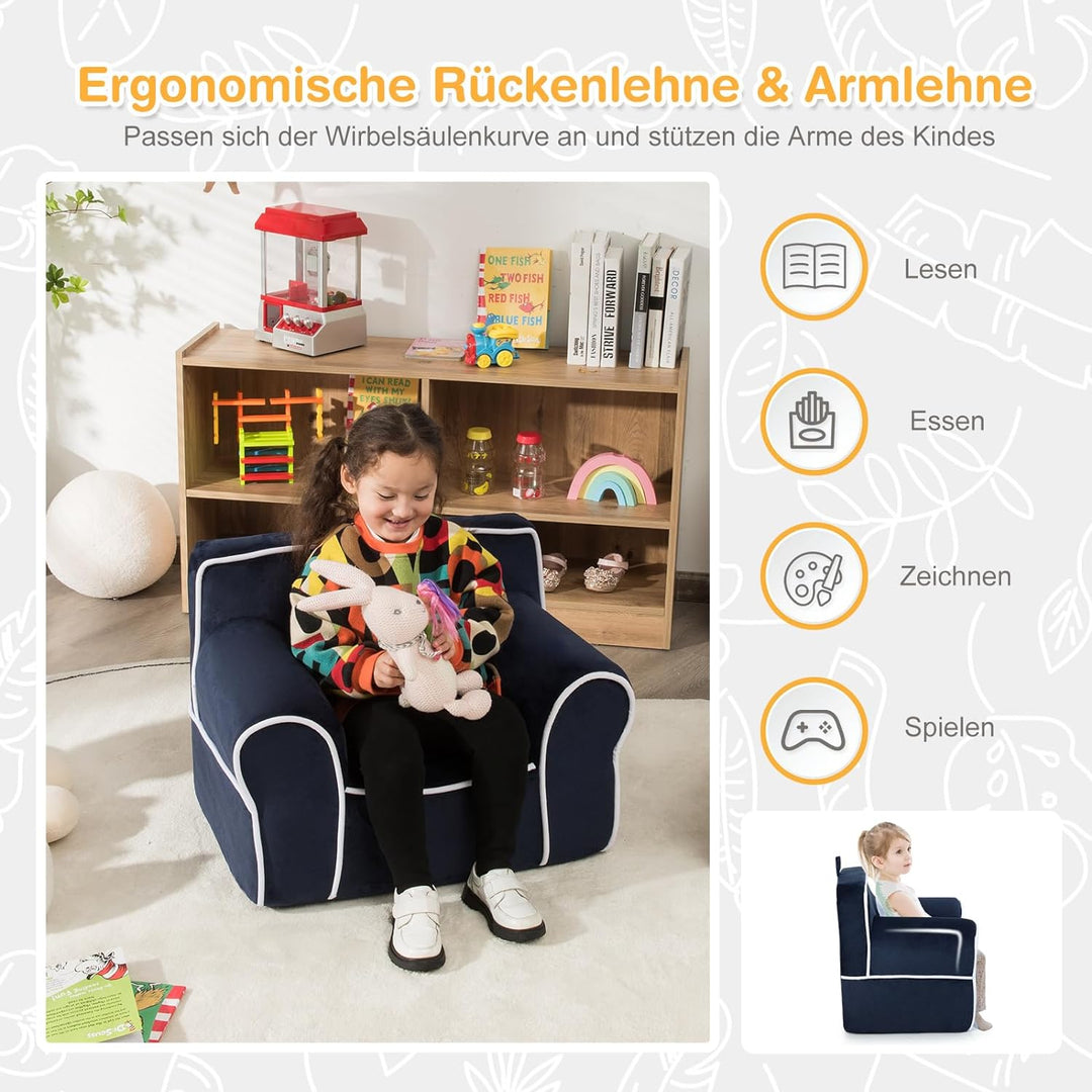 COSTWAY Kindersofa gepolstert, Kindersessel mit Schaumstofffüllung, Armlehne & Handgriff, Kindercouc