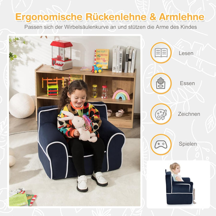 COSTWAY Kindersofa gepolstert, Kindersessel mit Schaumstofffüllung, Armlehne & Handgriff, Kindercouc