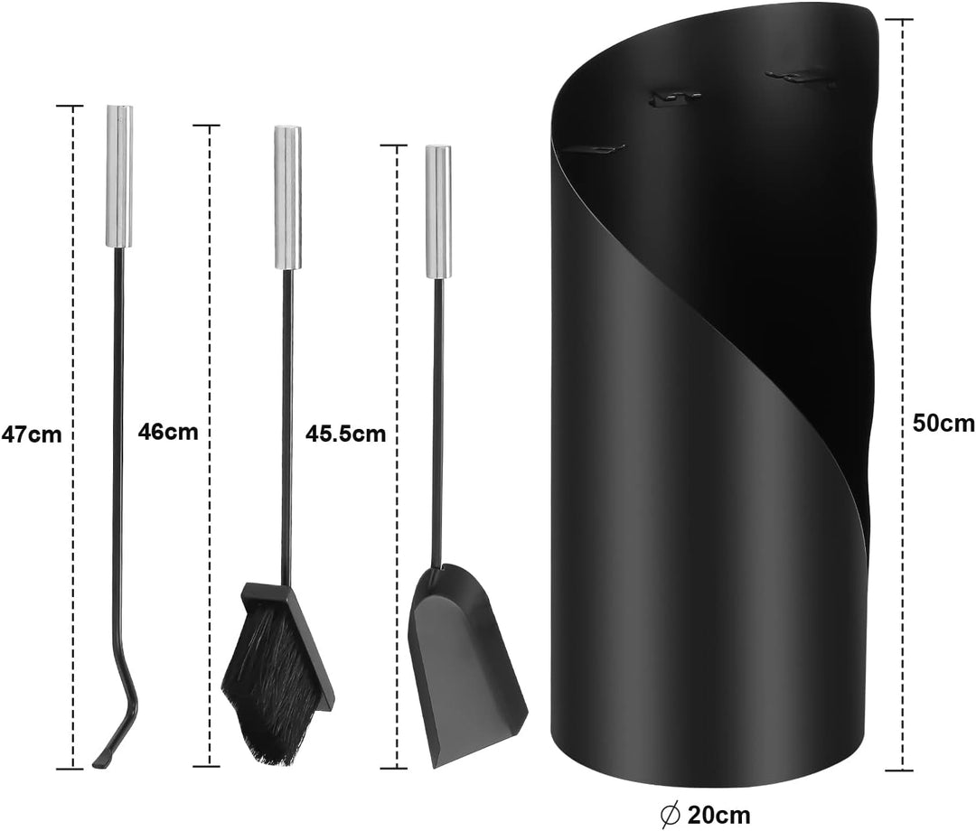 Randaco kaminbesteck Schwarz Modern 4 teilig Edelstahl Kaminbesteck mit Schaufel, Besen, Schürhaken,