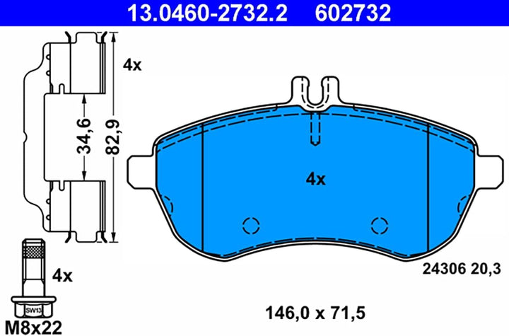 ATE Original Bremsbeläge - Belagsatz - für Scheibenbremse - 13.0460-2732.2 - ECE-R90 Strassenzulassu