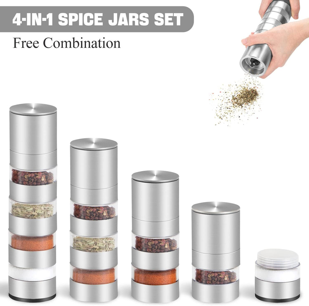 Mini Gewürzgläser Set mit Deckel, DASKING 4-in-1 Camping Gewürze Organizer mit Gewürzmühle, Manuelle