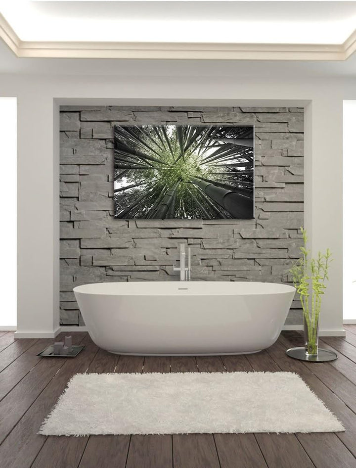 Grüner Bambus B&W Detail, Format: 100x70 auf Leinwand, XXL riesige Bilder fertig gerahmt mit Keilrah