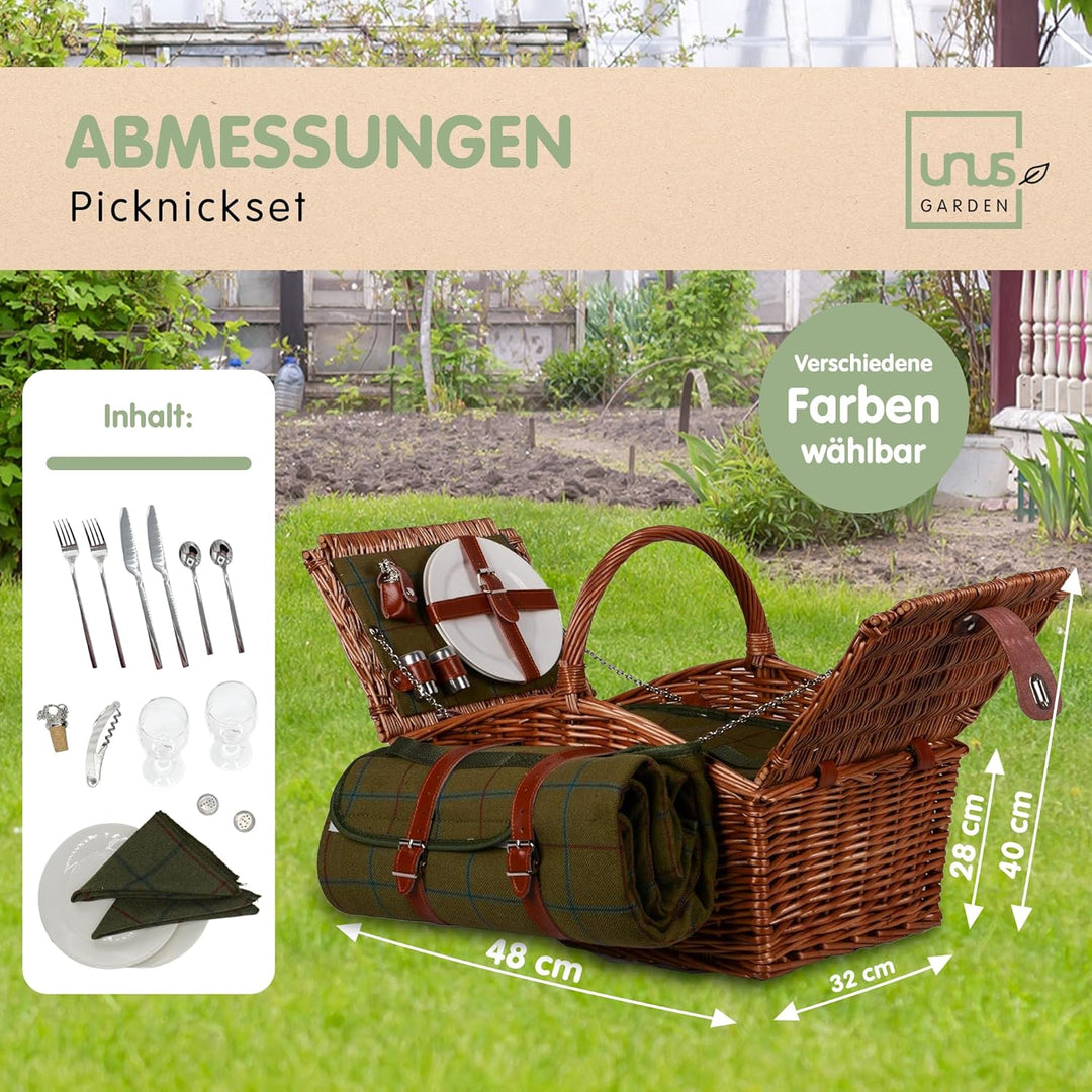 UNUS Nature by Kolibri Picknick Set 2 Personen mit Picknickkorb, Picknickdecke, Besteck und Geschirr