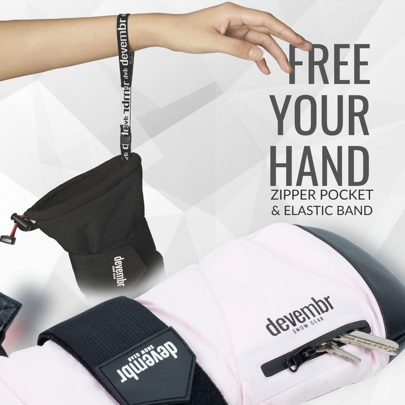 devembr Ski-Fäustlinge mit Handgelenkschützern, Warme Snowboard-Fäustlinge, Wasserdicht (S/M/L) Rosa