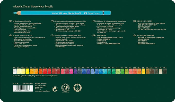 Faber-Castell 117536 - Aquarellstifte Albrecht Dürer, 36er Metalletui 36 Stück (1er Pack) Metalletui