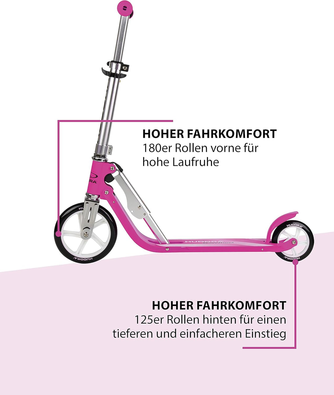 HUDORA Little BigWheel Scooter - Sicherer Aluminium-Roller für Kinder ab 3 Jahren - Höhenverstellbar