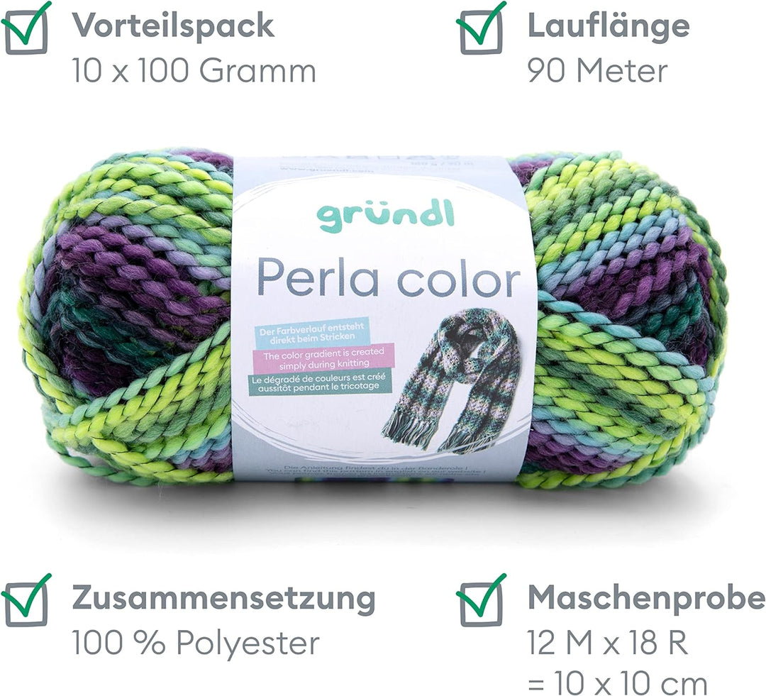 Gründl Wolle Perla color (wollähnliches Handstrickgarn aus 100% Polyester, 100 g / 90 m, Nadelstärke