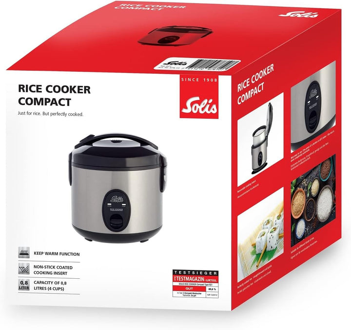 Solis Rice Cooker Compact 821 - Reiskocher Klein - Weisser/brauner Reis - Warmhaltefunktion - 4 Tass