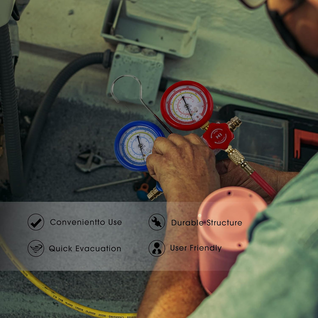 BACOENG Klimaanlage Split Monteurhilfe Kfz R134A R410A R407C R22 mit Schlauchset Schnellkupplung Man