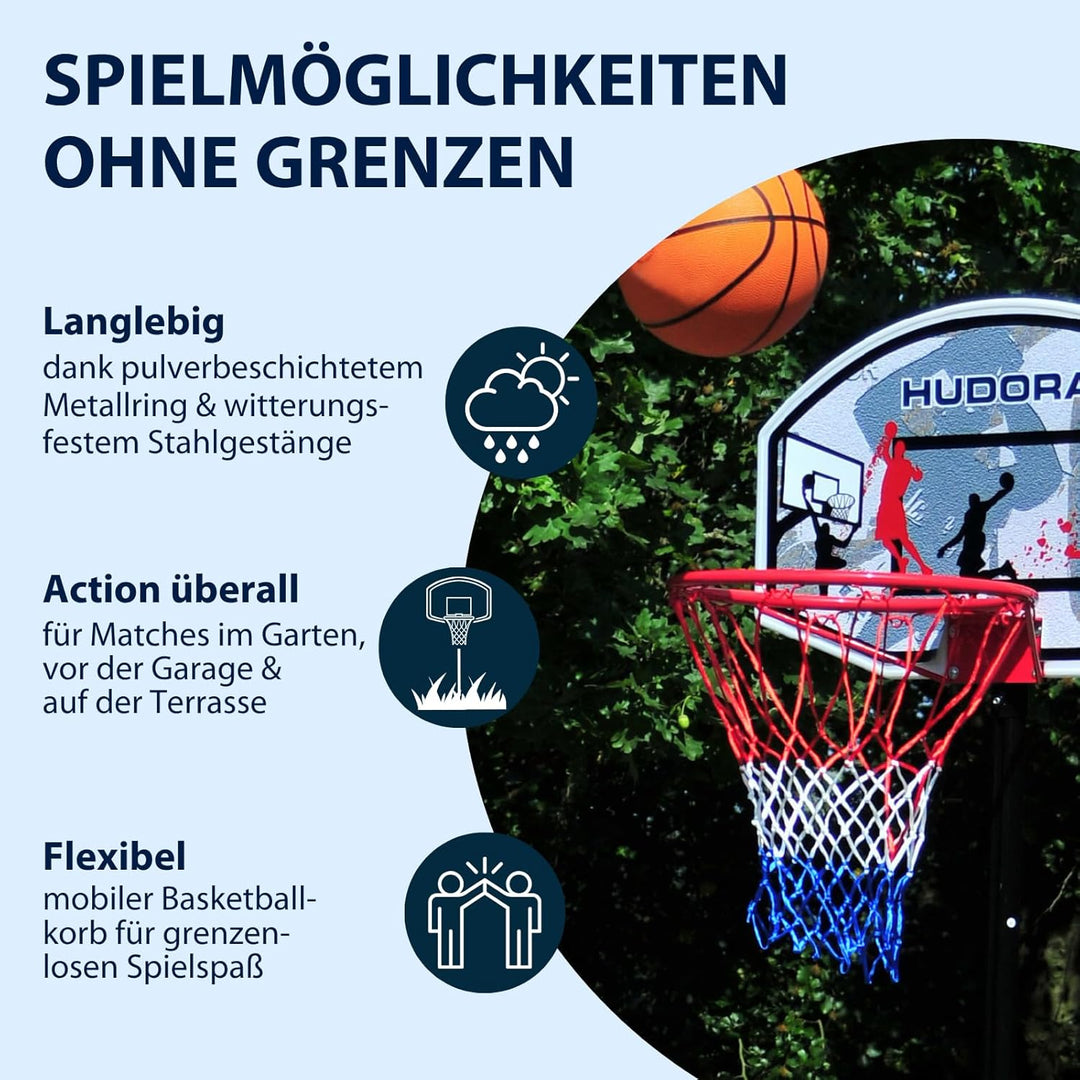 Hudora Basketballständer All Stars Basketball-Ständer, höhenverstellbar165-205cm mit Basketball Outd