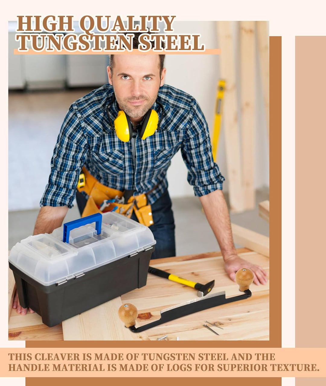 Gugxiom 12-Zoll-Ziehmesser, Doppelter rutschfester Holzgriff, gekrümmte Holzziehklinge, griffiges, a