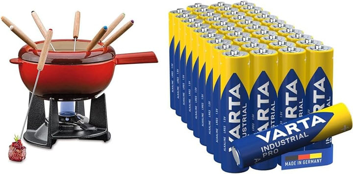 Spring Gusseisen Fondue Set rot | Ø 20 cm | mit 8 Fonduegabeln und Spritzschutz | für Käsefondue & V