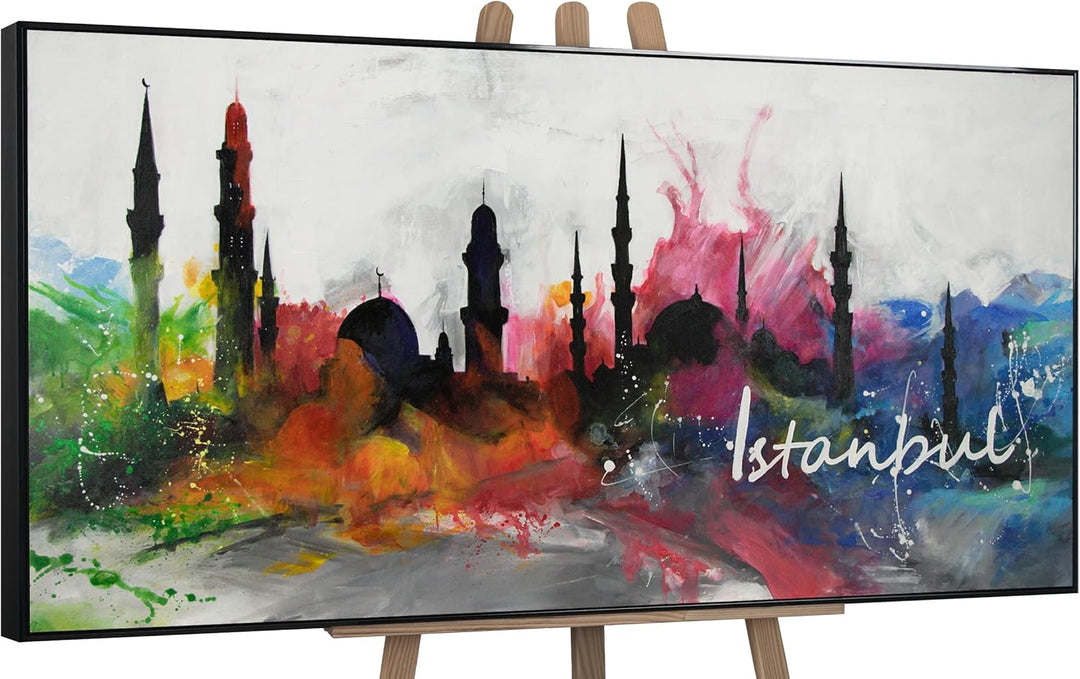 YS-Art Abstrakt Design Acryl Gemälde auf Leinwand Istanbul handgemalt Wandbilder Wohnzimmer modern W